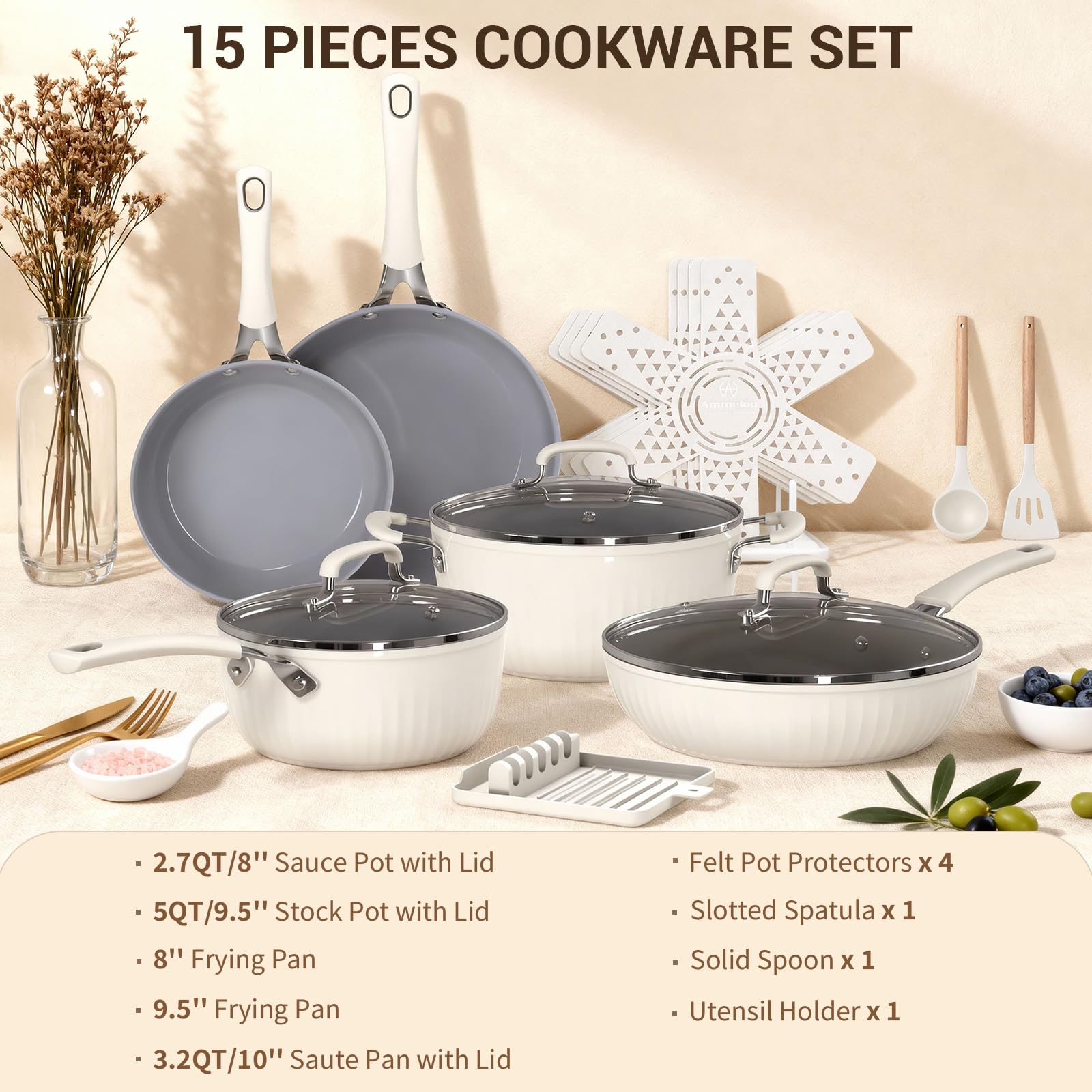 Ammeloo utensil holder with pot protectors for organized storage.