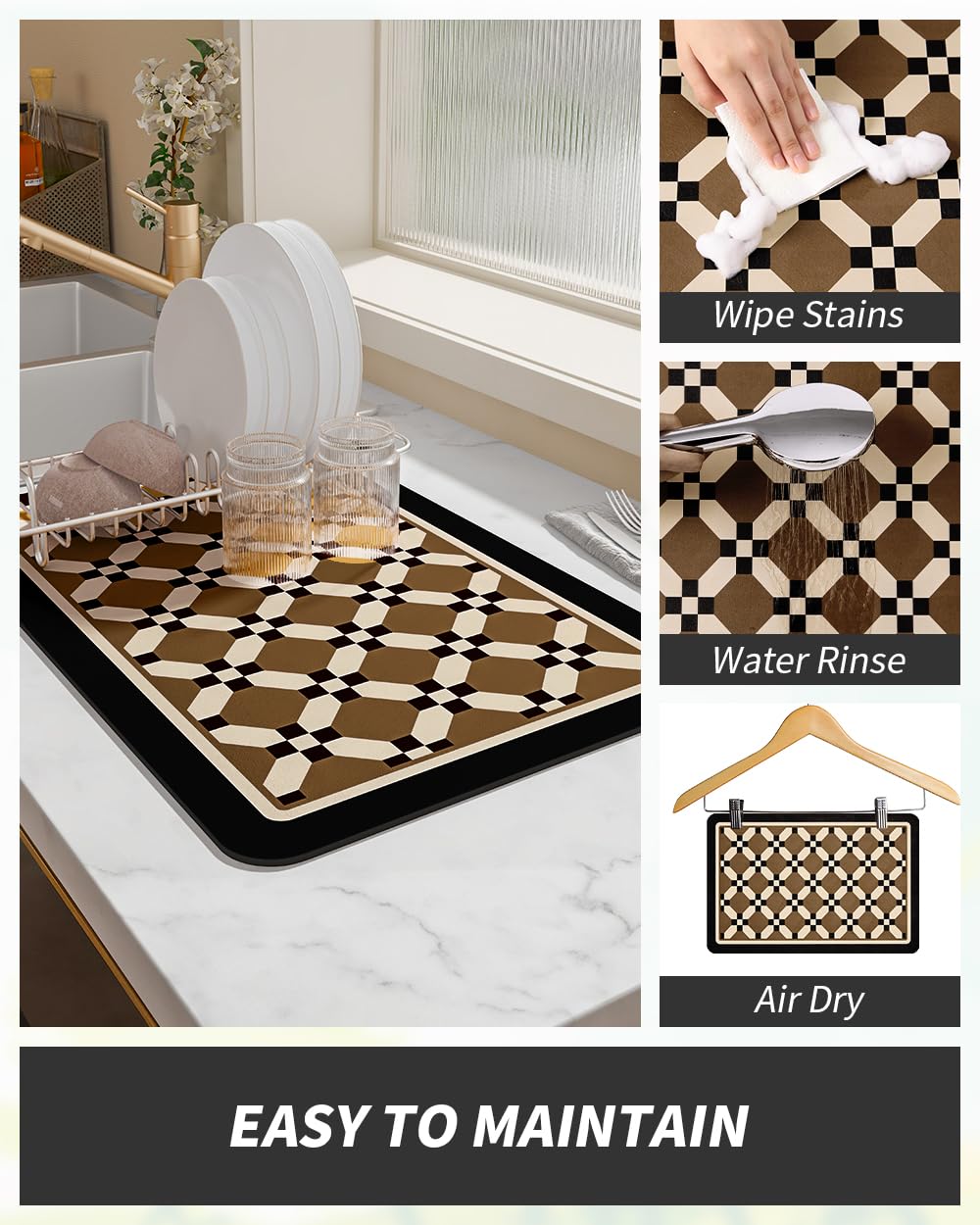 AMOAMI rubber backing prevents water seepage and stubborn stains on countertops.