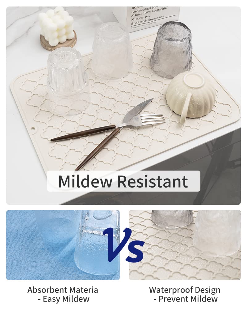 AMOAMI dish drying mat on counter shows thick reversible design for durable support.
