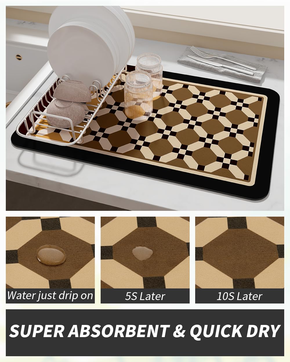 AMOAMI coffee bar mat features easy-clean design that speeds up drying and maintenance.