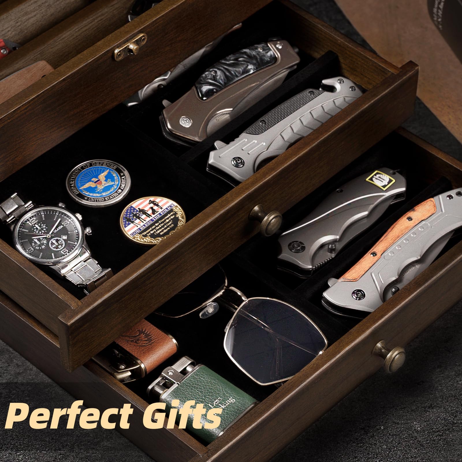 amoard Knife Display Case upper section holds five daggers, coordinating display and protection.
