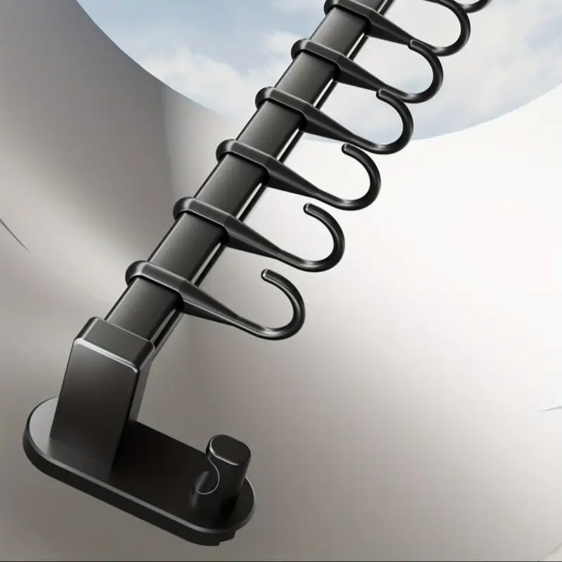 AmoiChic rack with eight hooks organizing cookware and utensils.