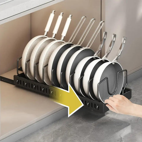 AmoiChic adjustable dividers optimize space for lids and bakeware with customizable shelves.