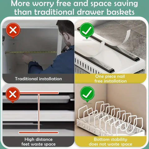 AmoiChic bakeware storage area displays dishware upright, reducing clutter and improving visibility.