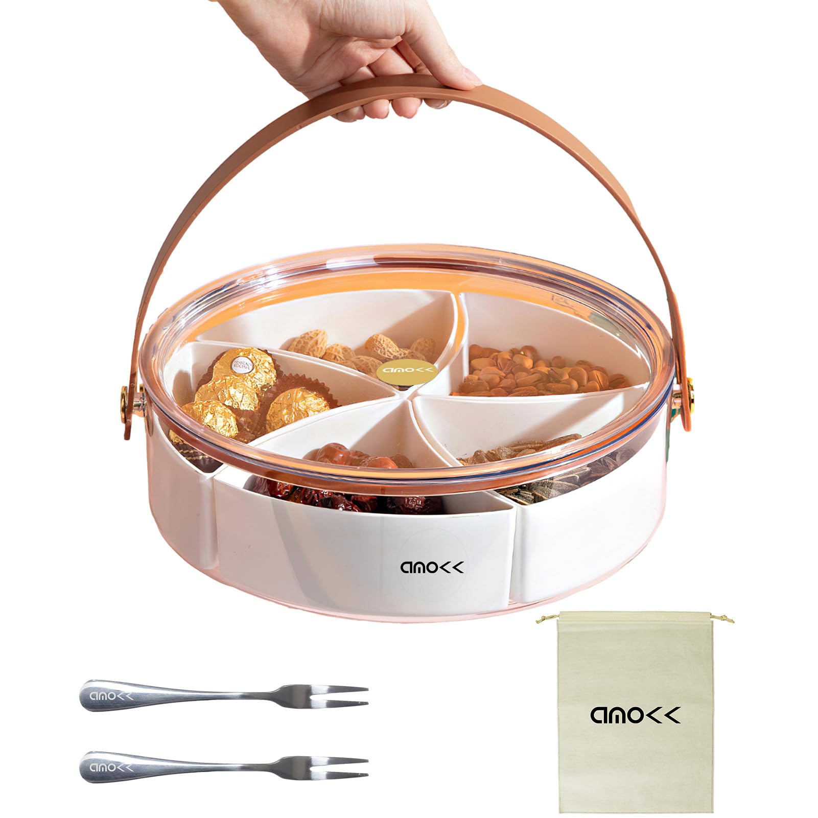 amokk divided serving tray with lid and handle showcasing organized snack compartments