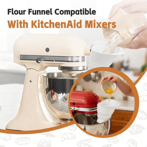 Amoner U funnel attachment for tilt-head mixers ensures smooth pouring.