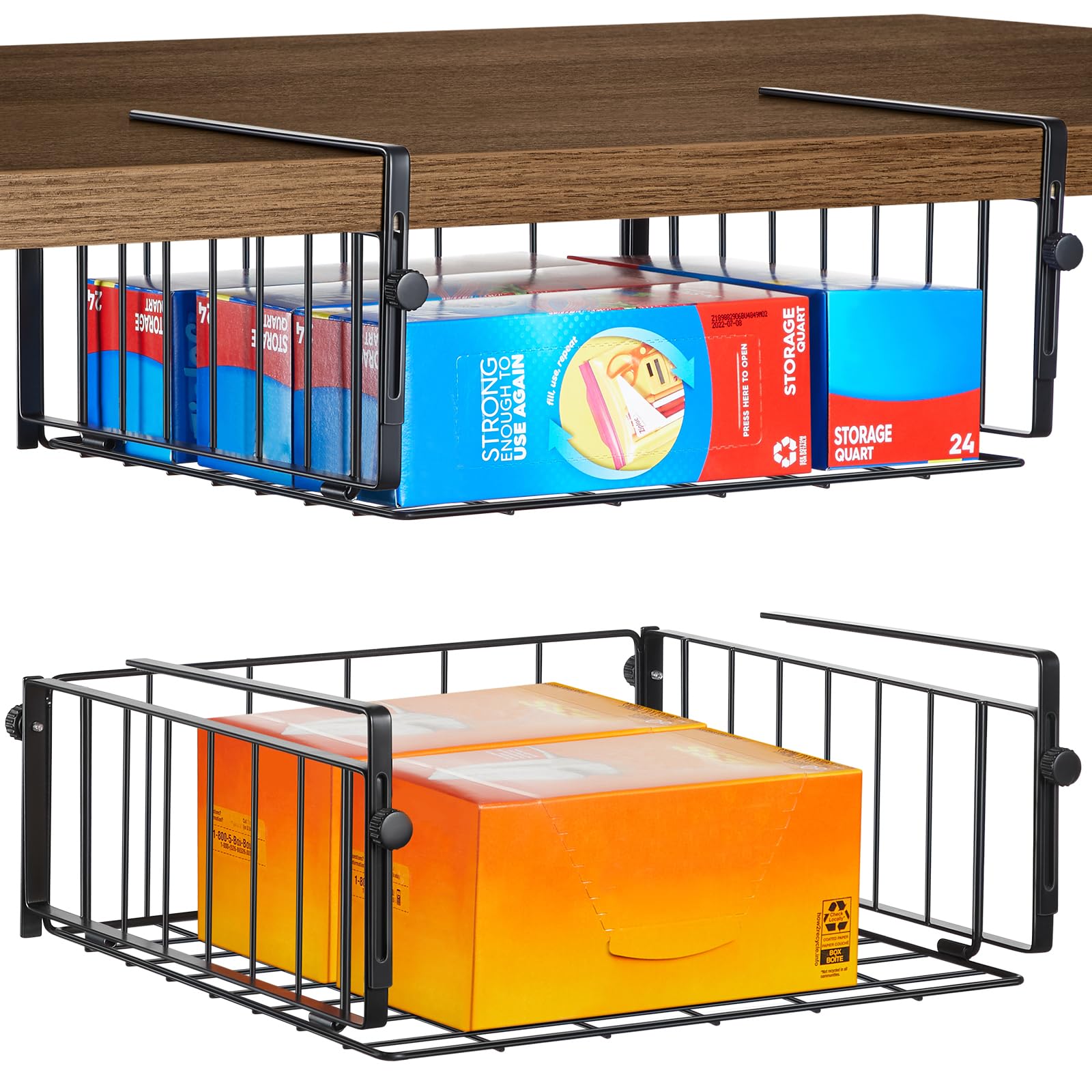 AmonHouseware hanging under-shelf basket, front view, space-saving cabinet solution.