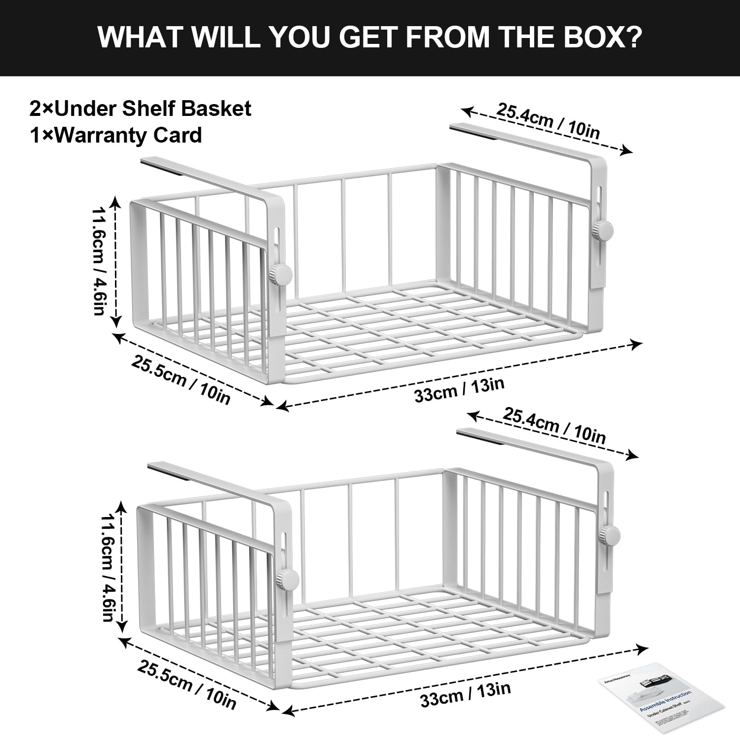 AmonHouseware stable design under-shelf basket prevents tilting for reliable storage