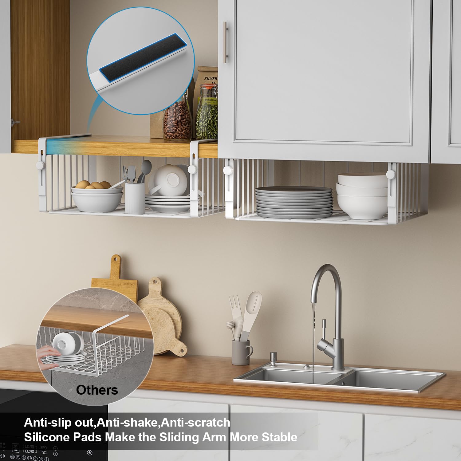 AmonHouseware under-shelf basket holds cans, spices, bottles and small items