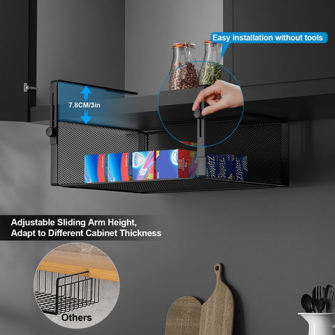 AmonHouseware tilt-proof design keeps items secure on the under-shelf basket.