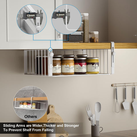 AmonHouseware white cabinet organizer, fits various cupboard sizes and shelves