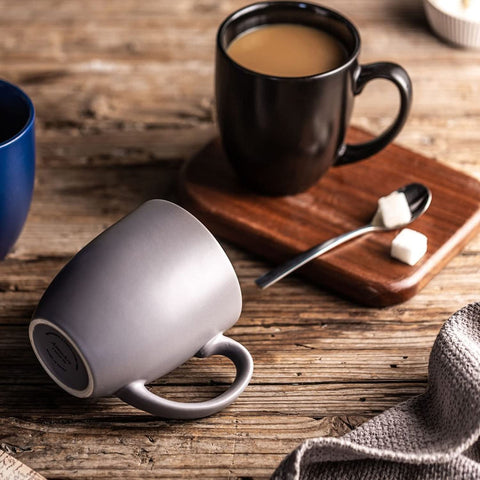 AmorArc 16oz mug set in kitchen scene illustrating dishwasher and microwave safe.