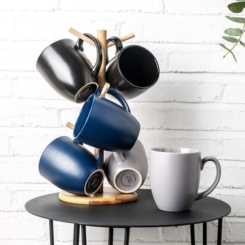 AmorArc 16oz mugs with latte art setup demonstrates versatility for coffee drinks.