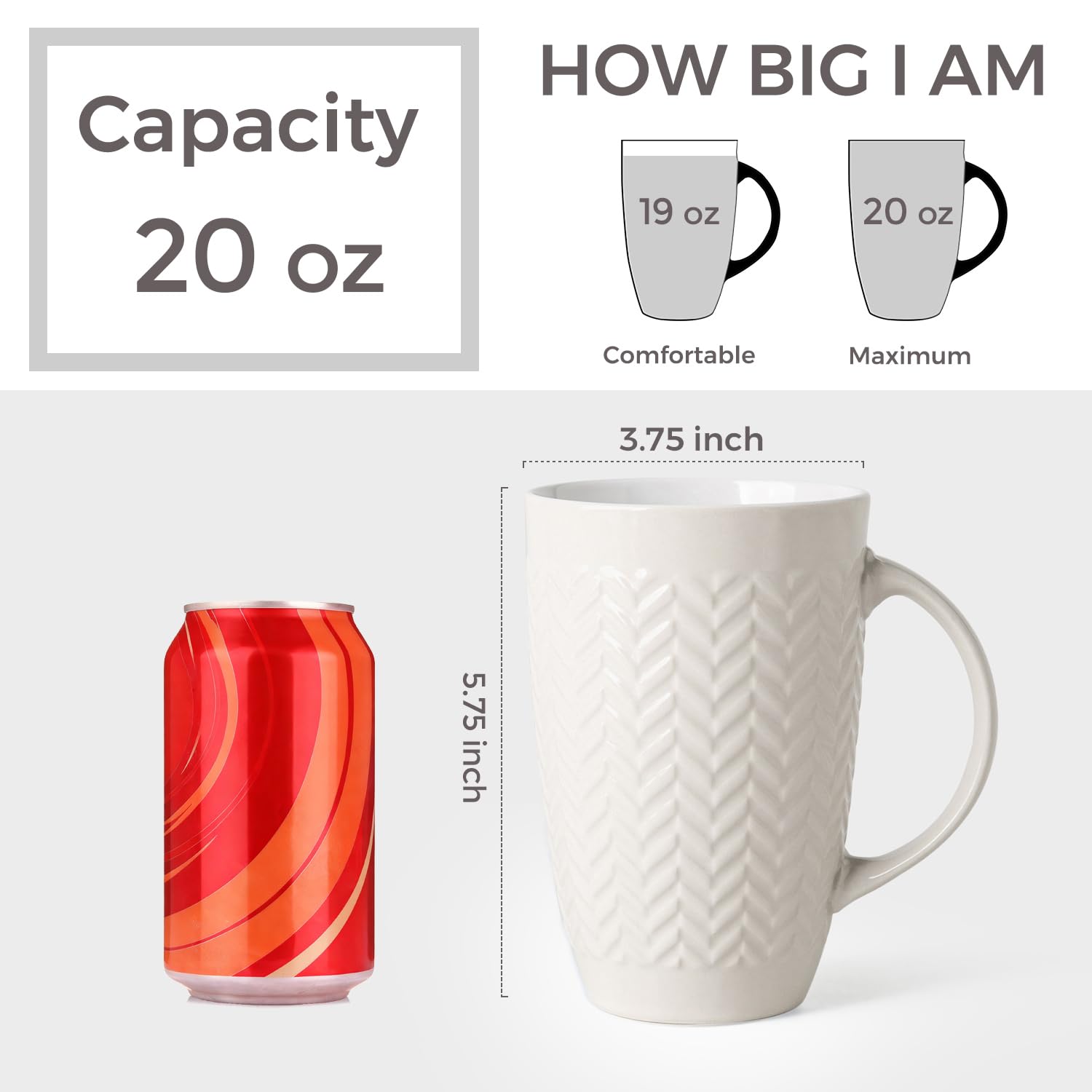 AmorArc 20oz mug with large open handle, comfortable grip for everyday use