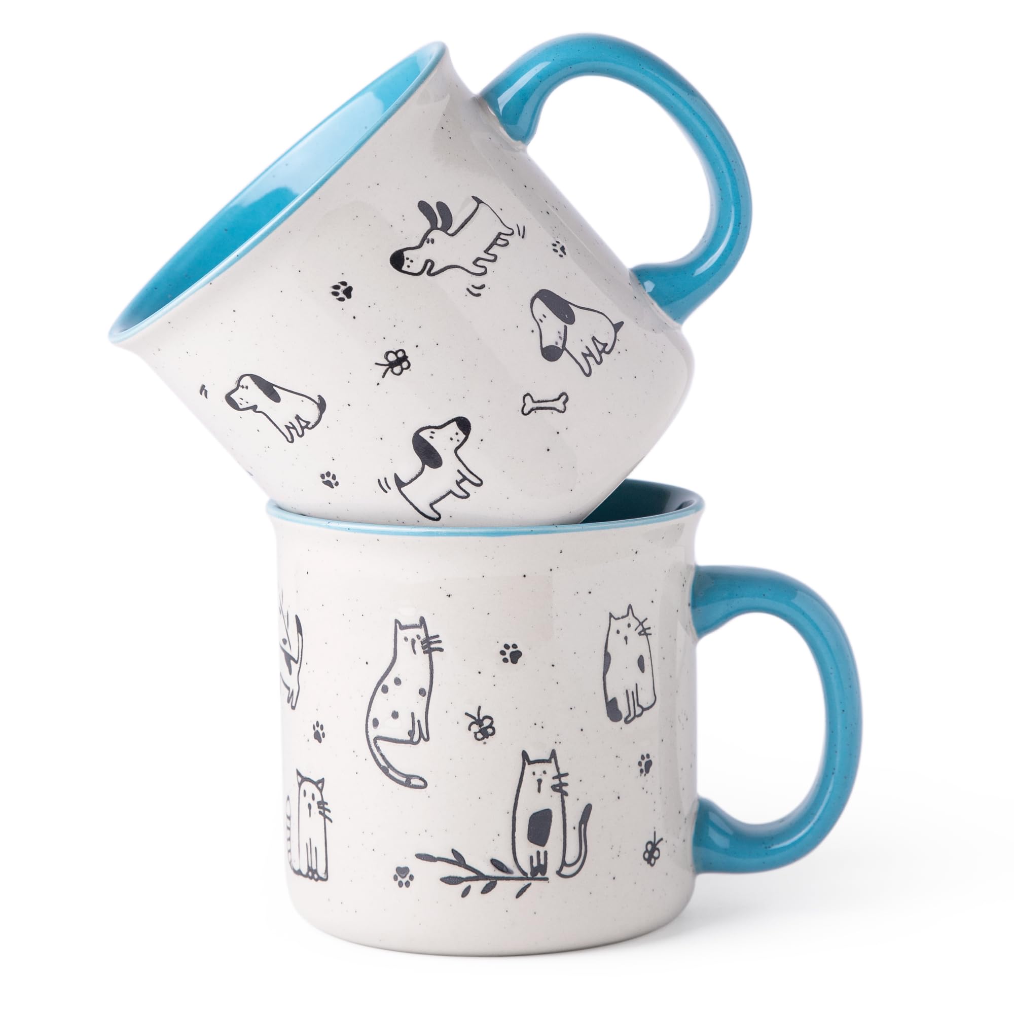 AmorArc 22oz blue mug with textured dogs pattern, ideal for daily coffee rituals.