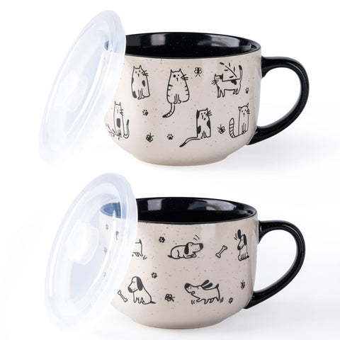AmorArc 32oz ceramic soup mug with lid and handle for easy reheating
