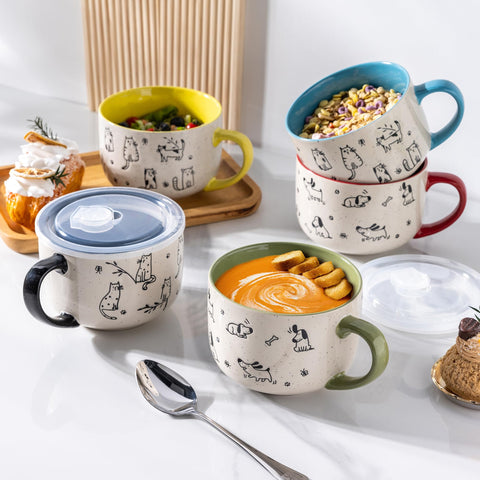 AmorArc black dog-pattern soup mug adds playful style
