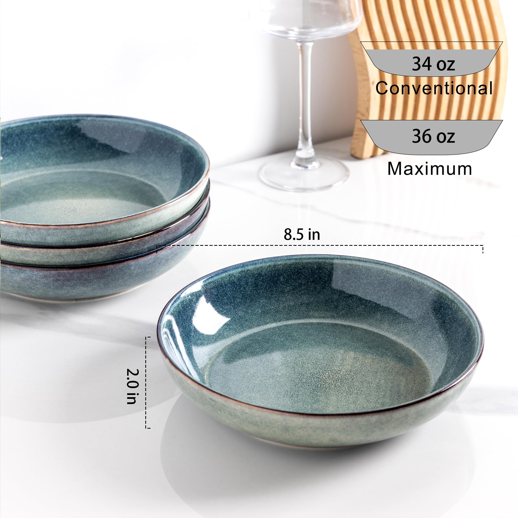 Close-up of AmorArc ceramic stoneware bowls showcasing 36oz capacity