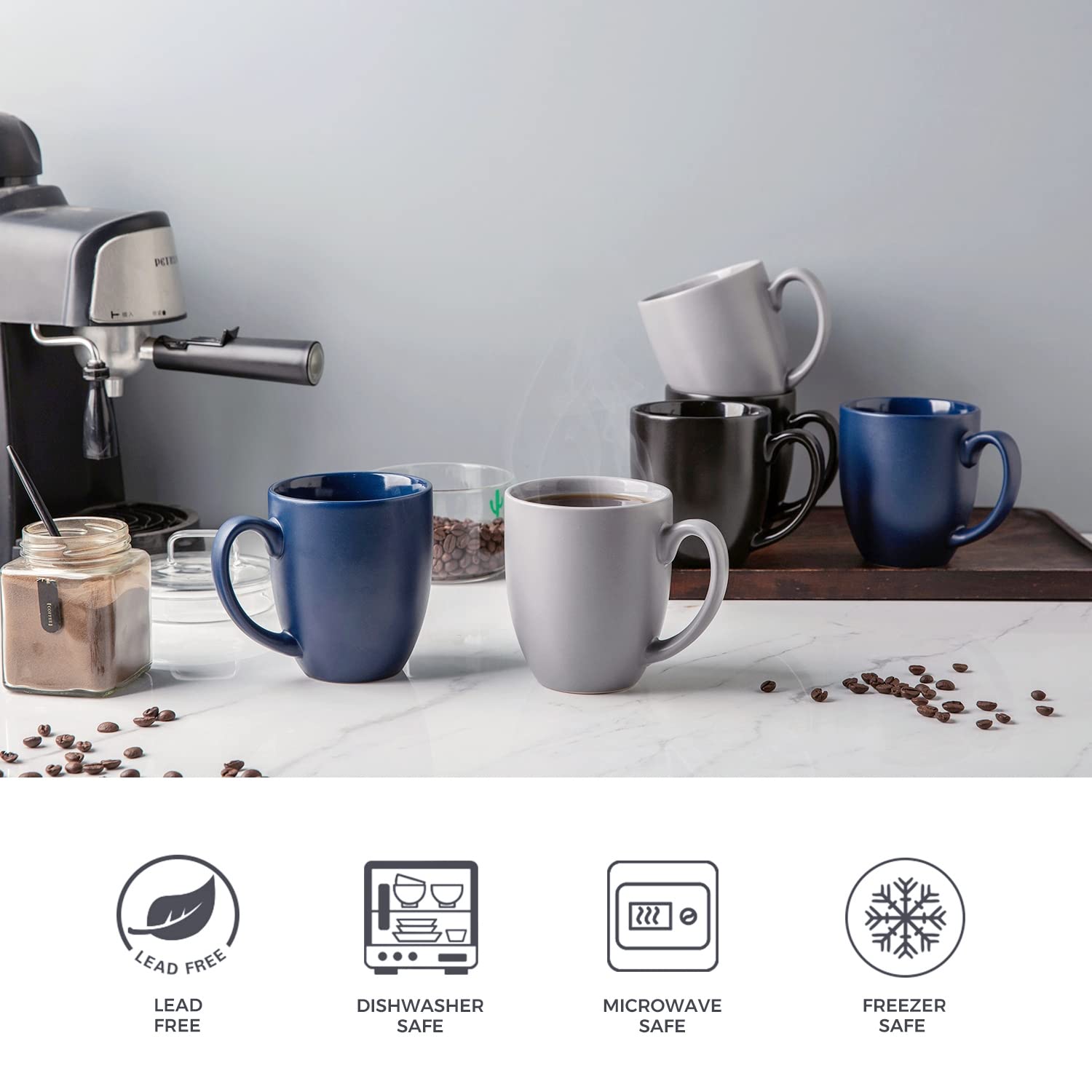 AmorArc mug features a matte grey exterior with modern style.