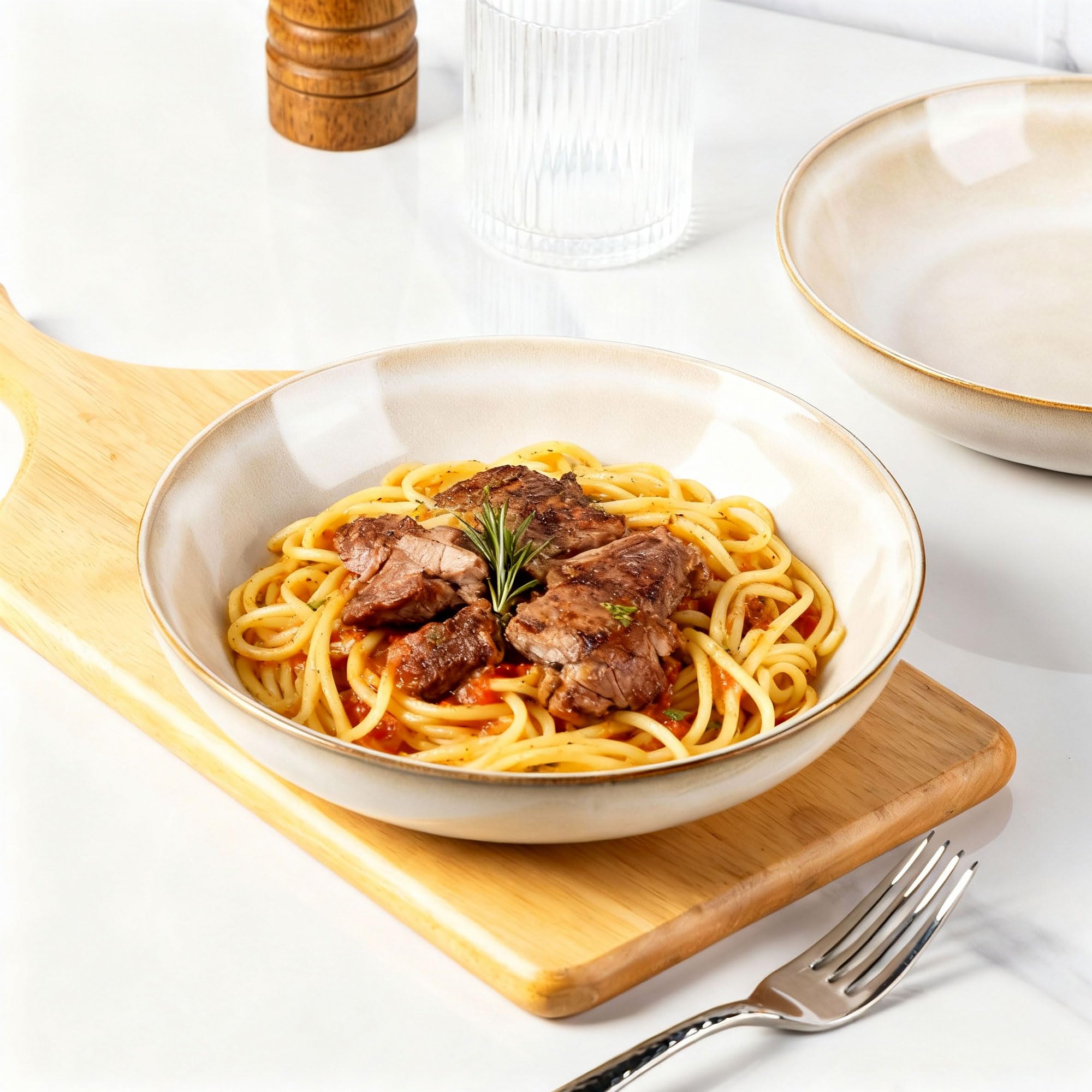 AmorArc deep, wide design serving bowls for pasta or salad.