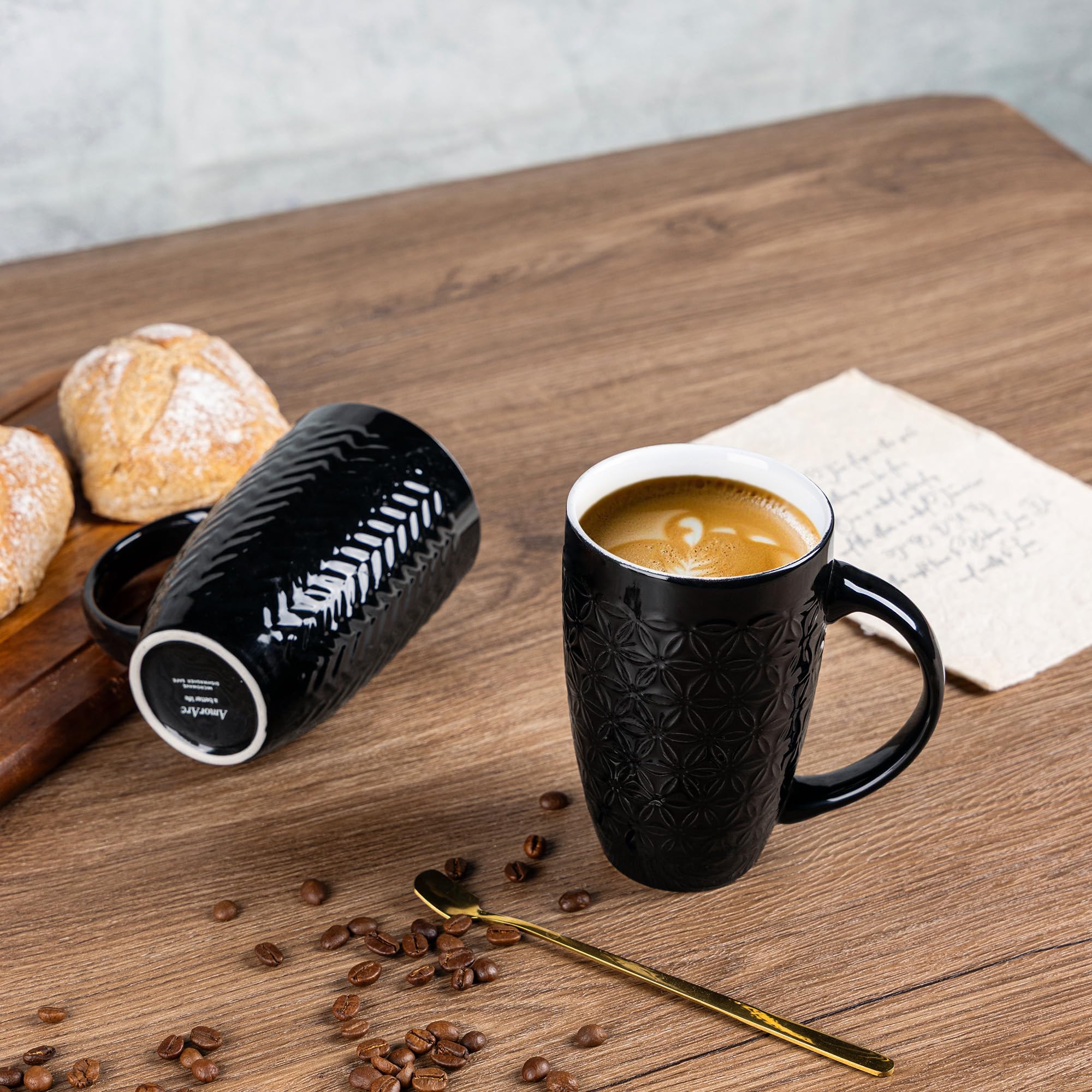 AmorArc mug with shiny interior glaze that resists coffee stains.