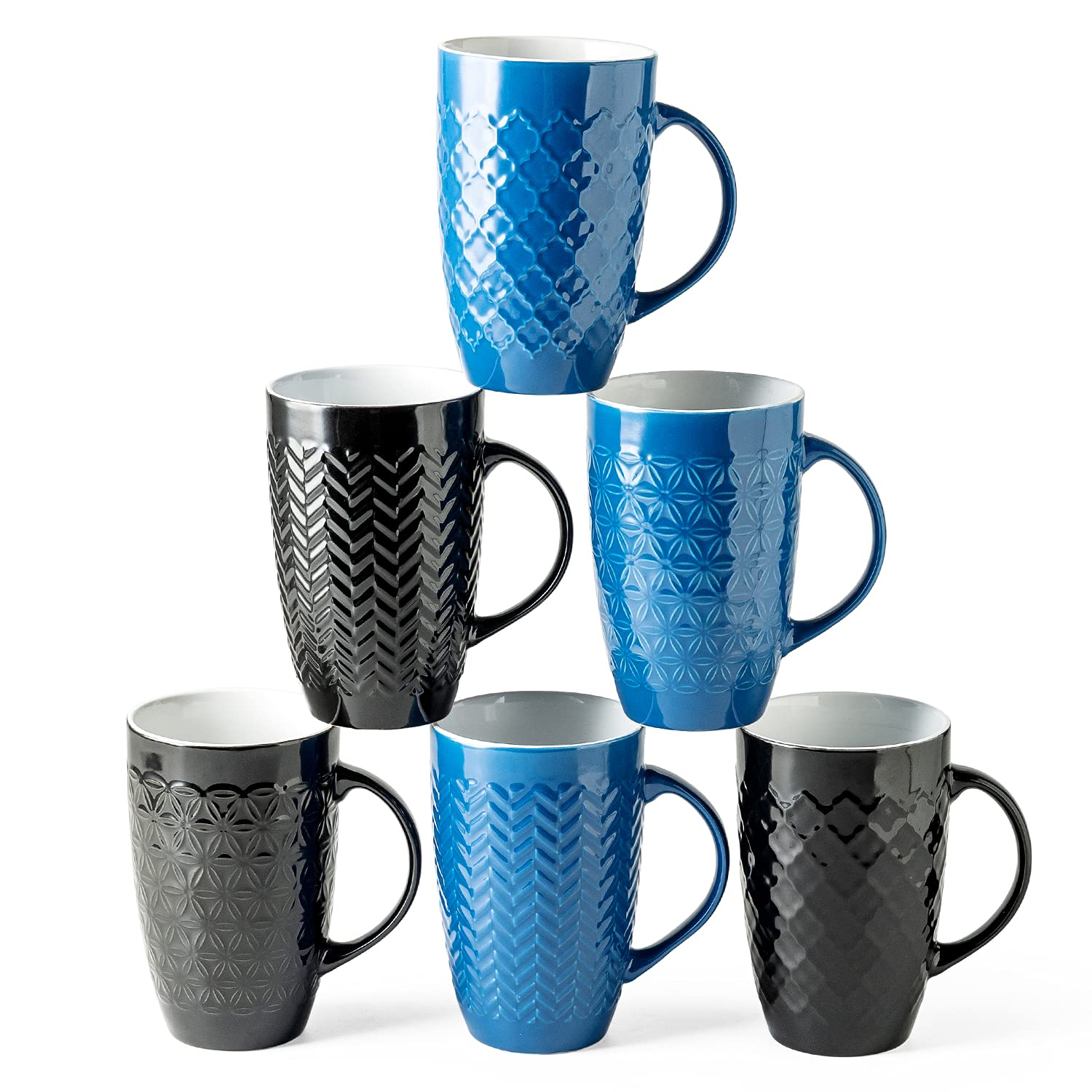 AmorArc large coffee mug with textured geometry, ideal for daily coffee or tea.