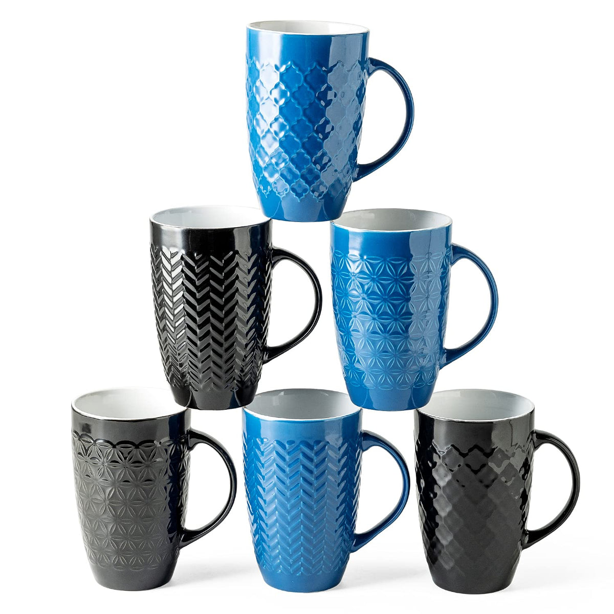 AmorArc large coffee mug with textured geometry, ideal for daily coffee or tea.