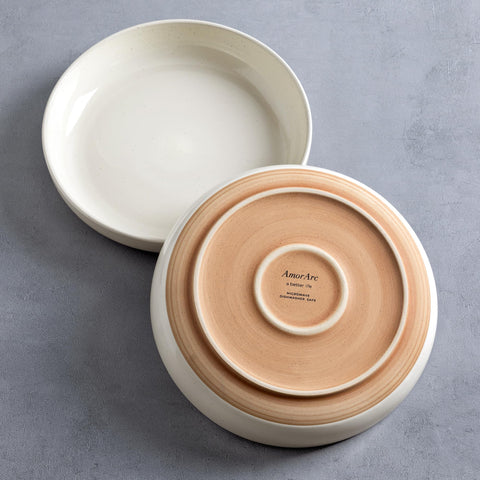 AmorArc light beige stoneware bowls with rustic terracotta underside for warm visuals.