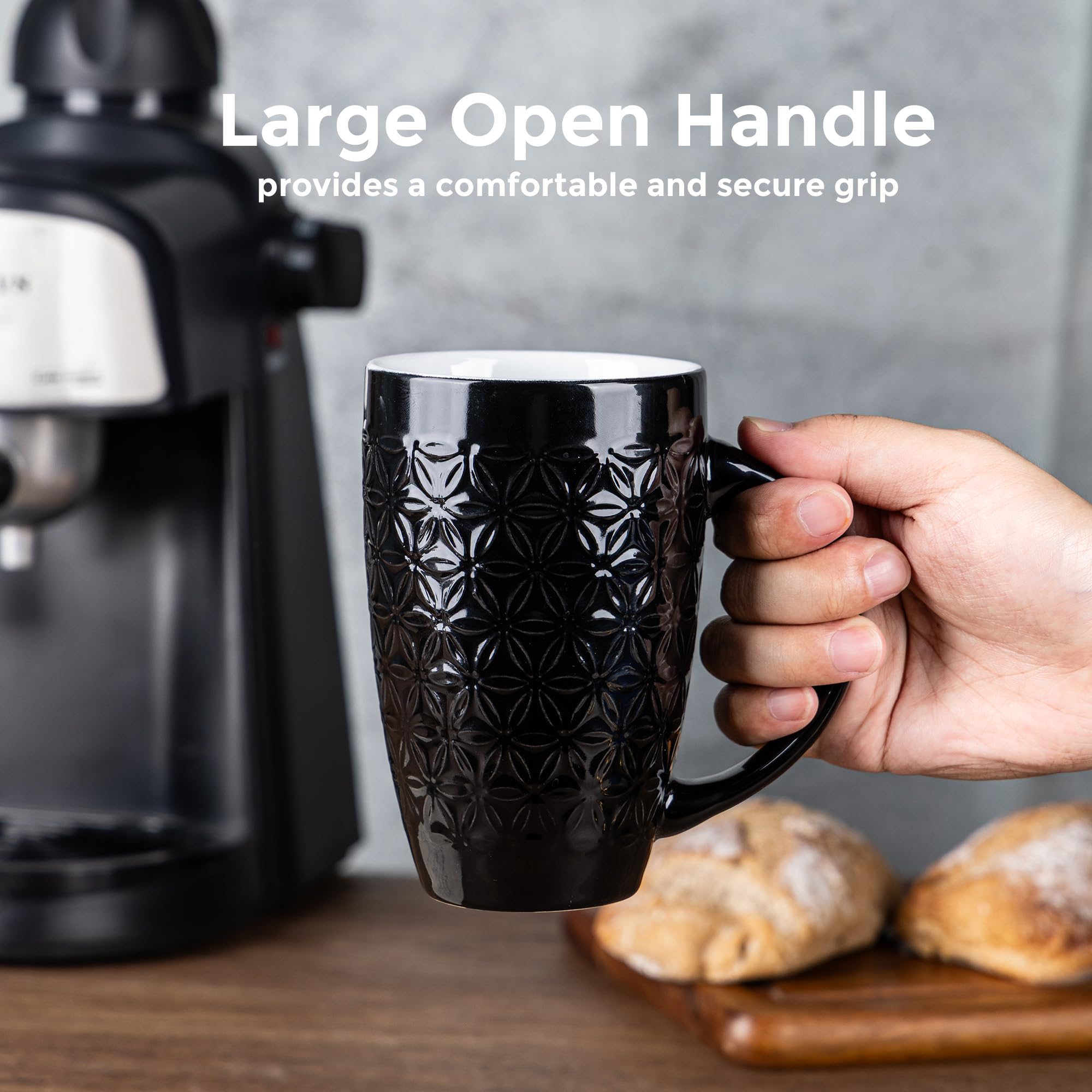 AmorArc mug with a large open handle offering a comfortable, stable grip.