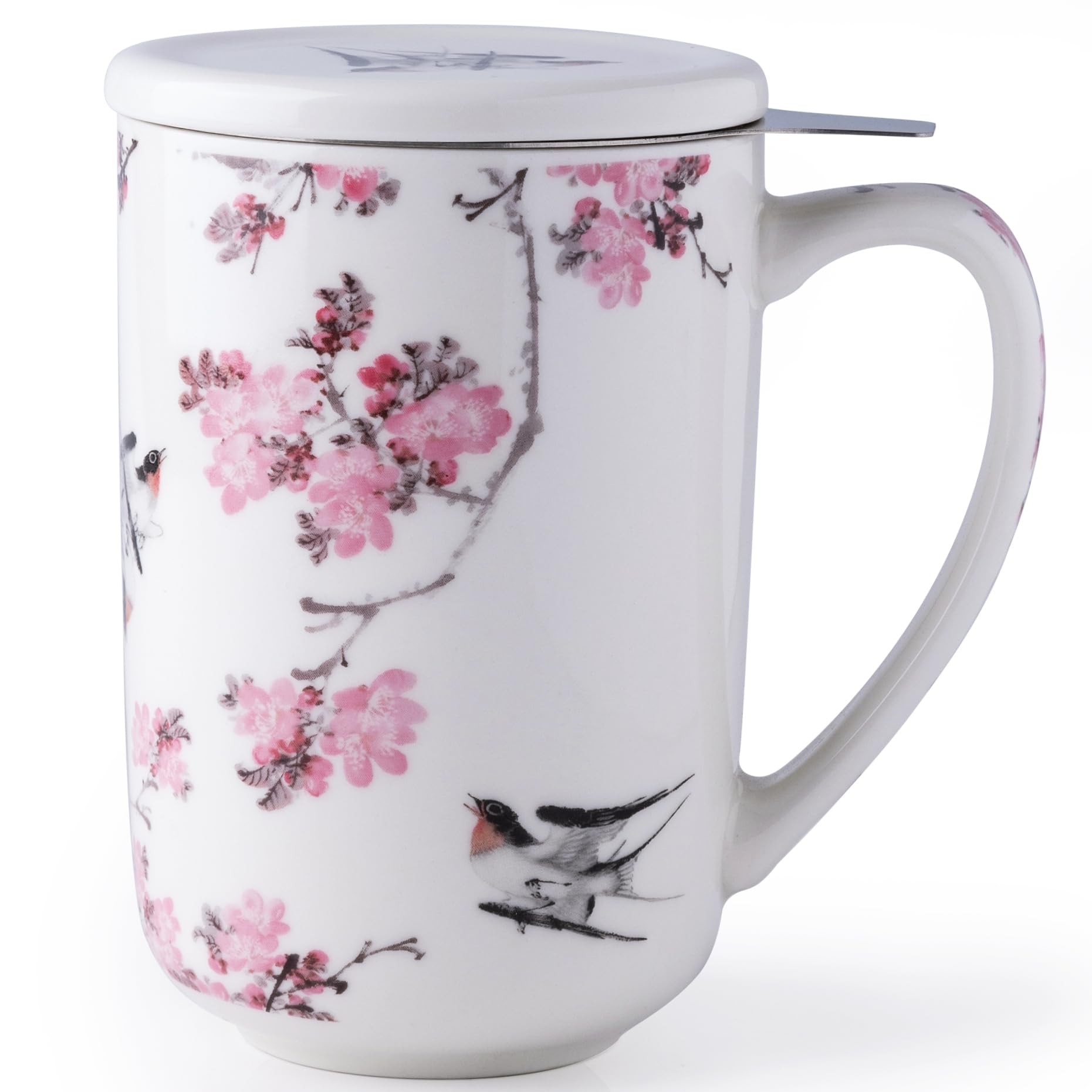 AmorArc porcelain tea mug with infuser and lid 18oz keeps tea hot and clean while brewing