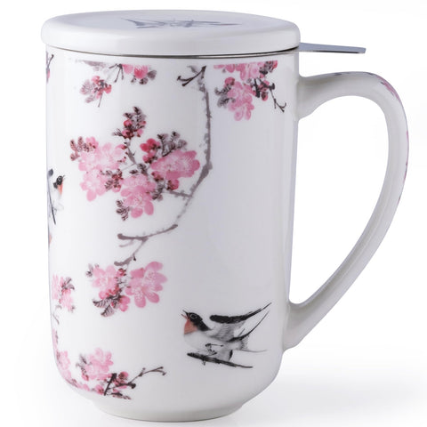 AmorArc porcelain tea mug with infuser and lid 18oz keeps tea hot and clean while brewing