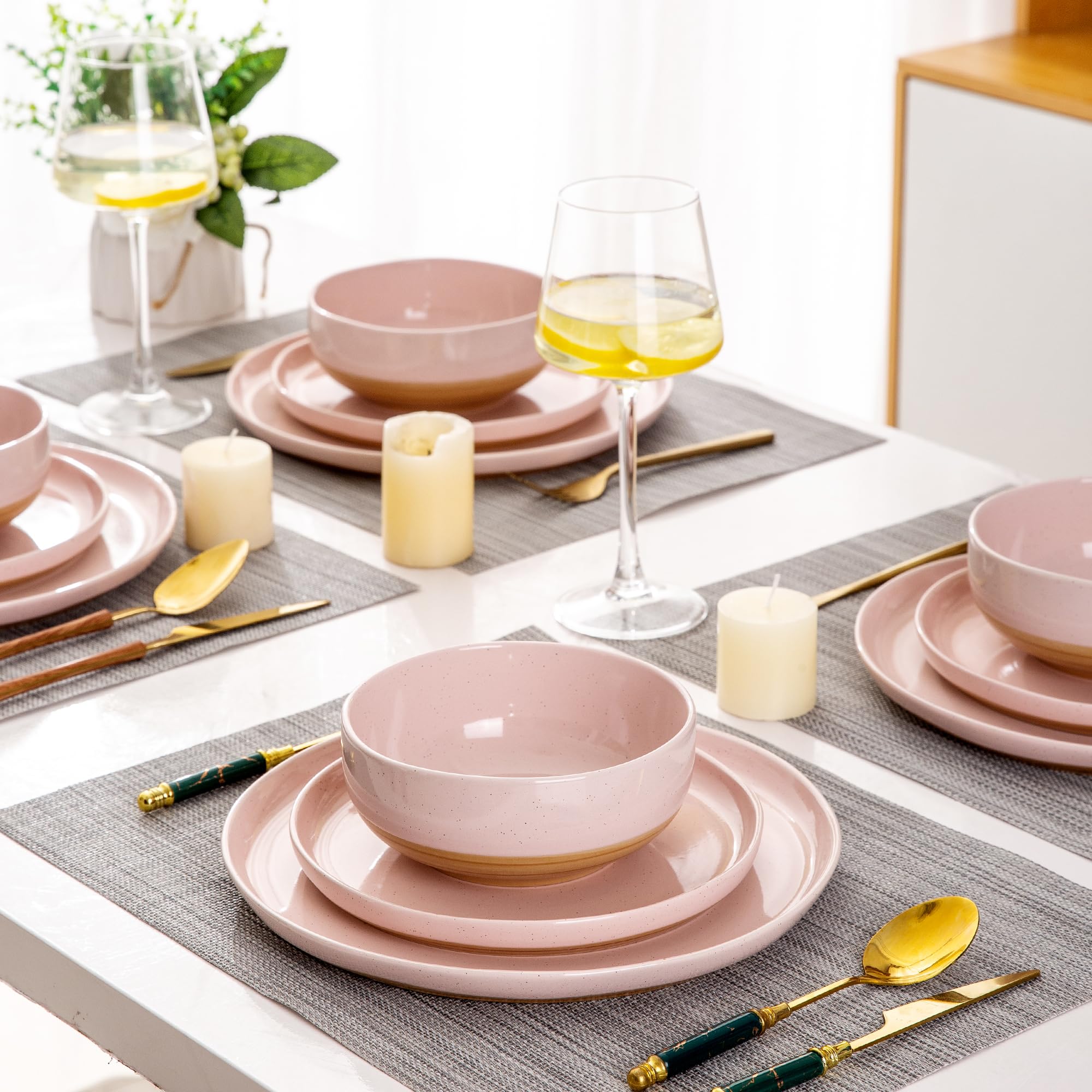 AmorArc stackable dinnerware set ready for storage and serving