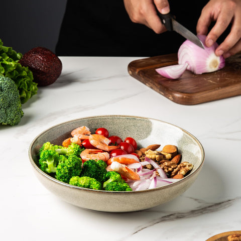 Stacked AmorArc bowls save cabinet space and simplify cleanup