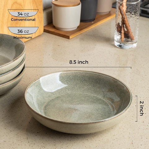 Close-up of AmorArc stoneware showing unique reactive glaze variations