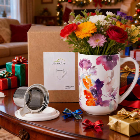AmorArc tea mug with full brewing setup for loose leaf tea