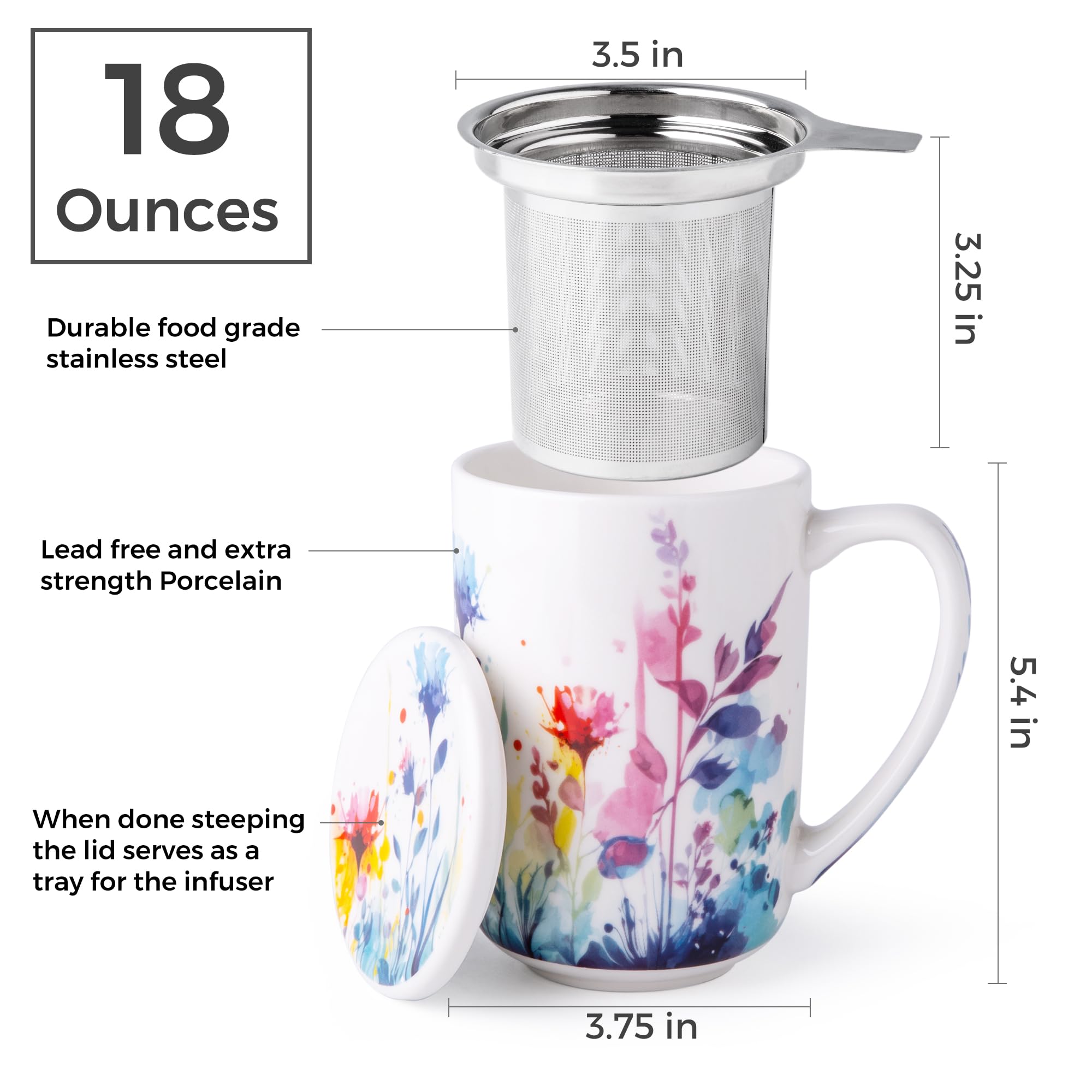 AmorArc tea mug infuser close-up showing fine basket for leaves