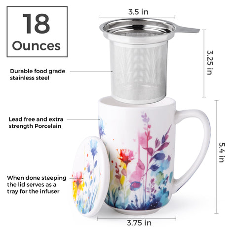 AmorArc tea mug infuser close-up showing fine basket for leaves
