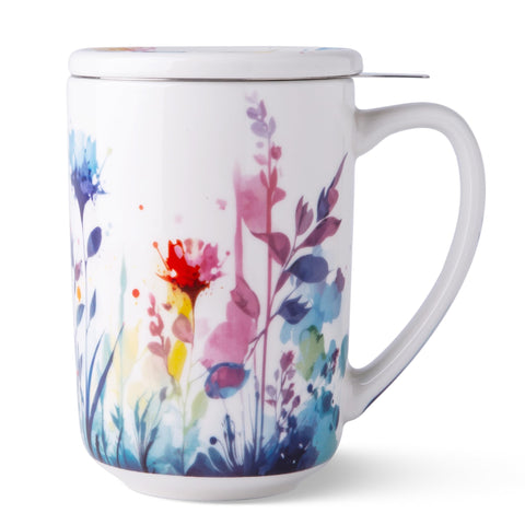 AmorArc tea mug with infuser and lid front view for easy brew