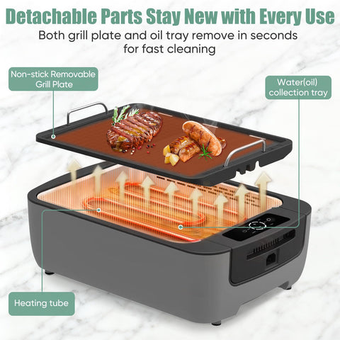 Amornest dishwasher-safe drip tray helps catch grease and reduce smoke.