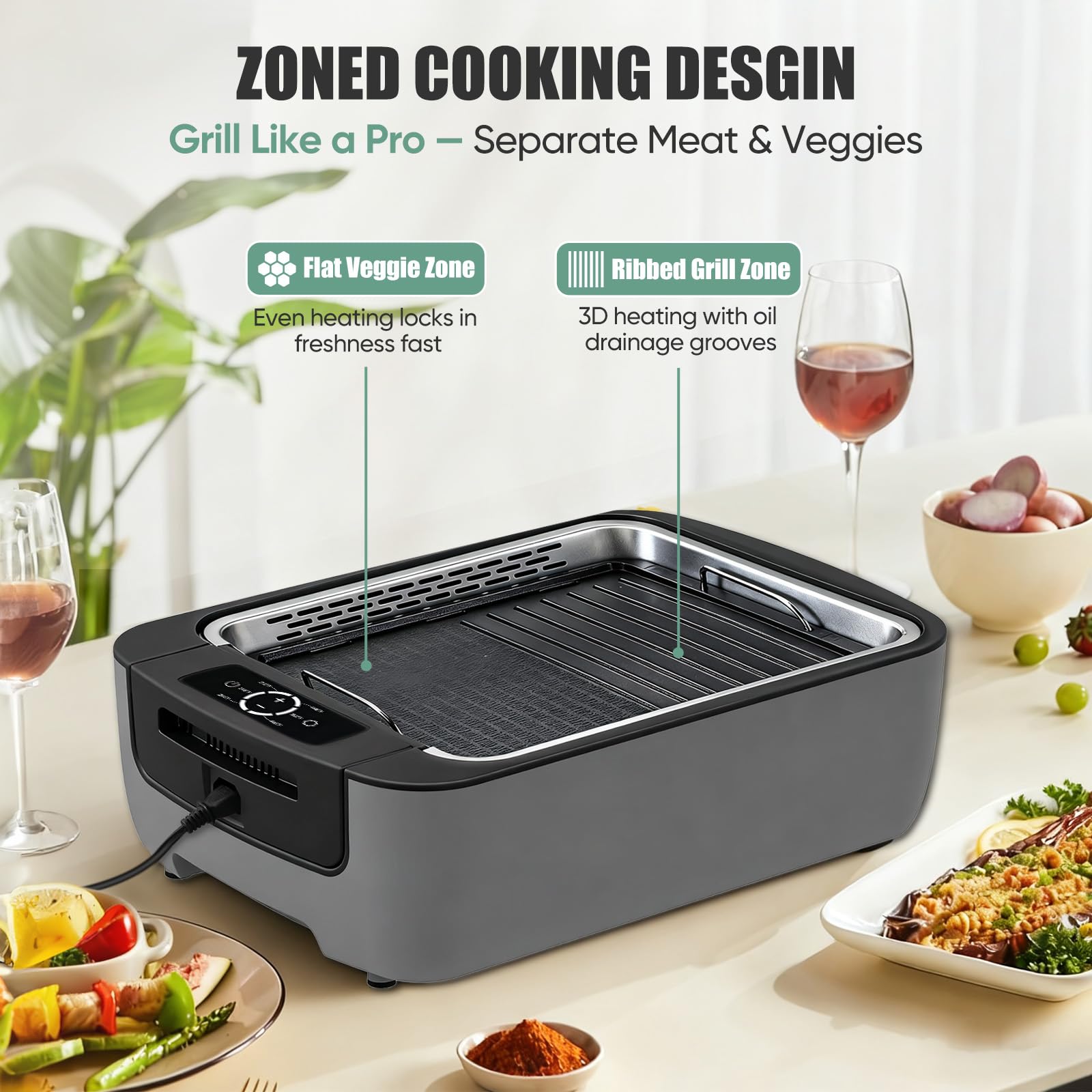 Amornest removable nonstick plates simplify cleanup after grilling and frying.