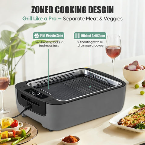 Amornest removable nonstick plates simplify cleanup after grilling and frying.