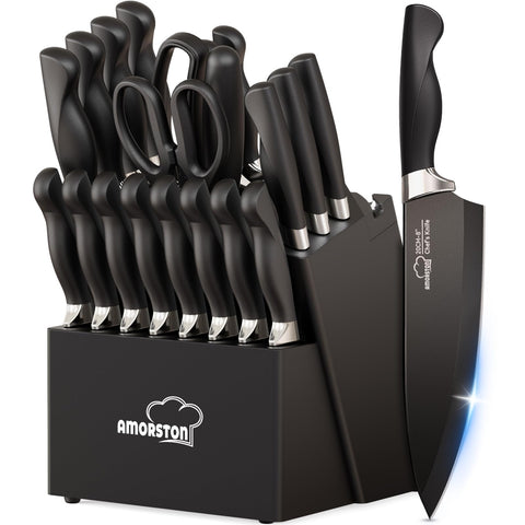 Amorston 21-piece knife set with block showing organized storage for versatile prep