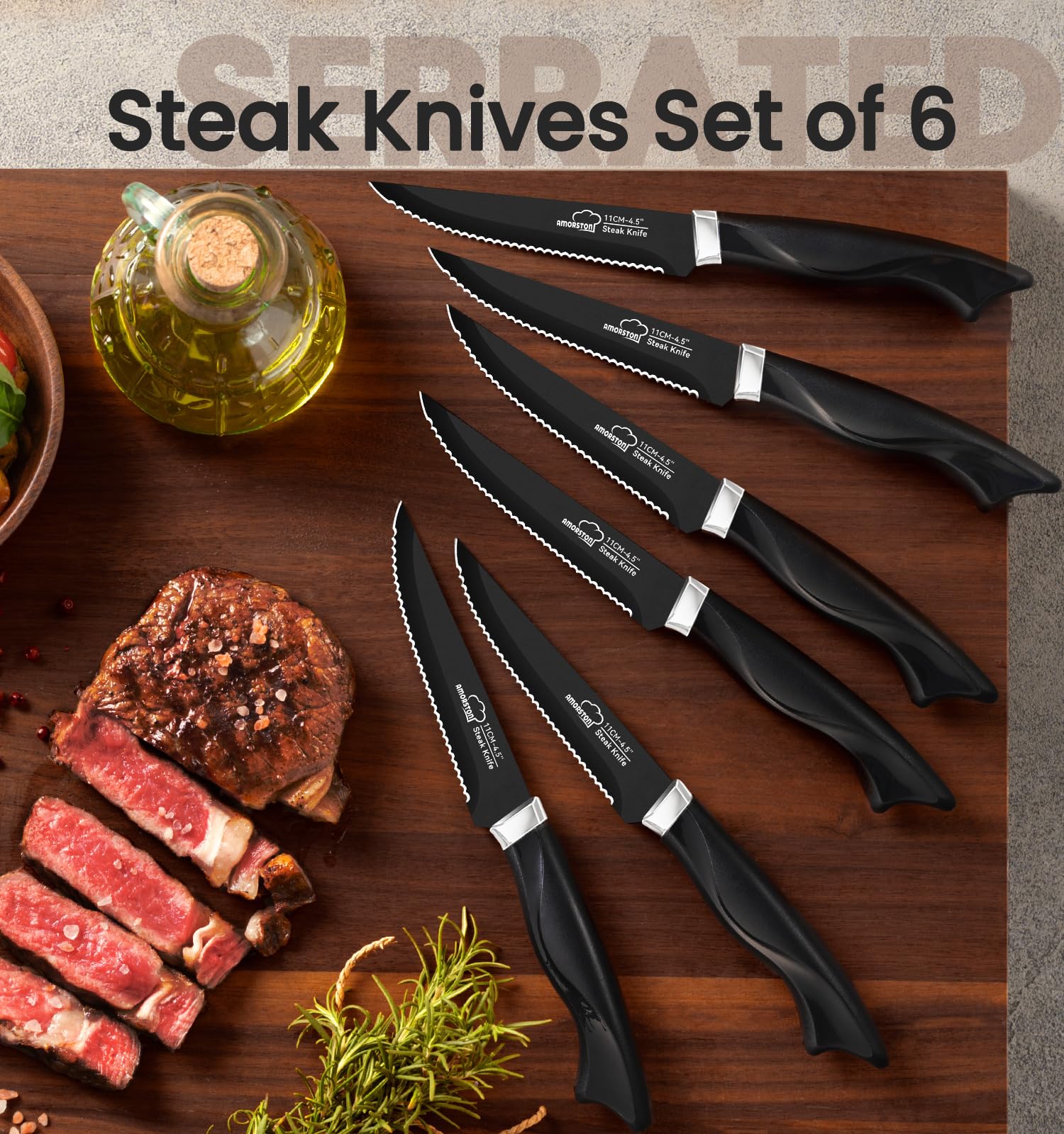 Amorston black wood knife block showcases compact storage and stylish kitchen organization.