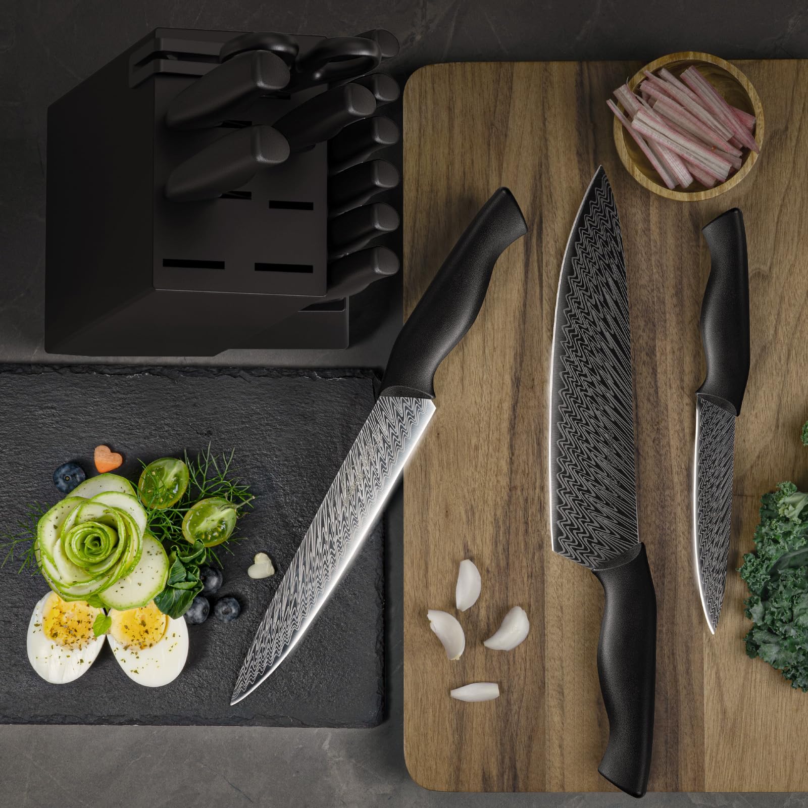 Amorston 8-inch chef knife with razor-sharp edge for precise slicing.