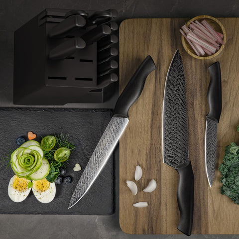 Amorston 8-inch chef knife with razor-sharp edge for precise slicing.
