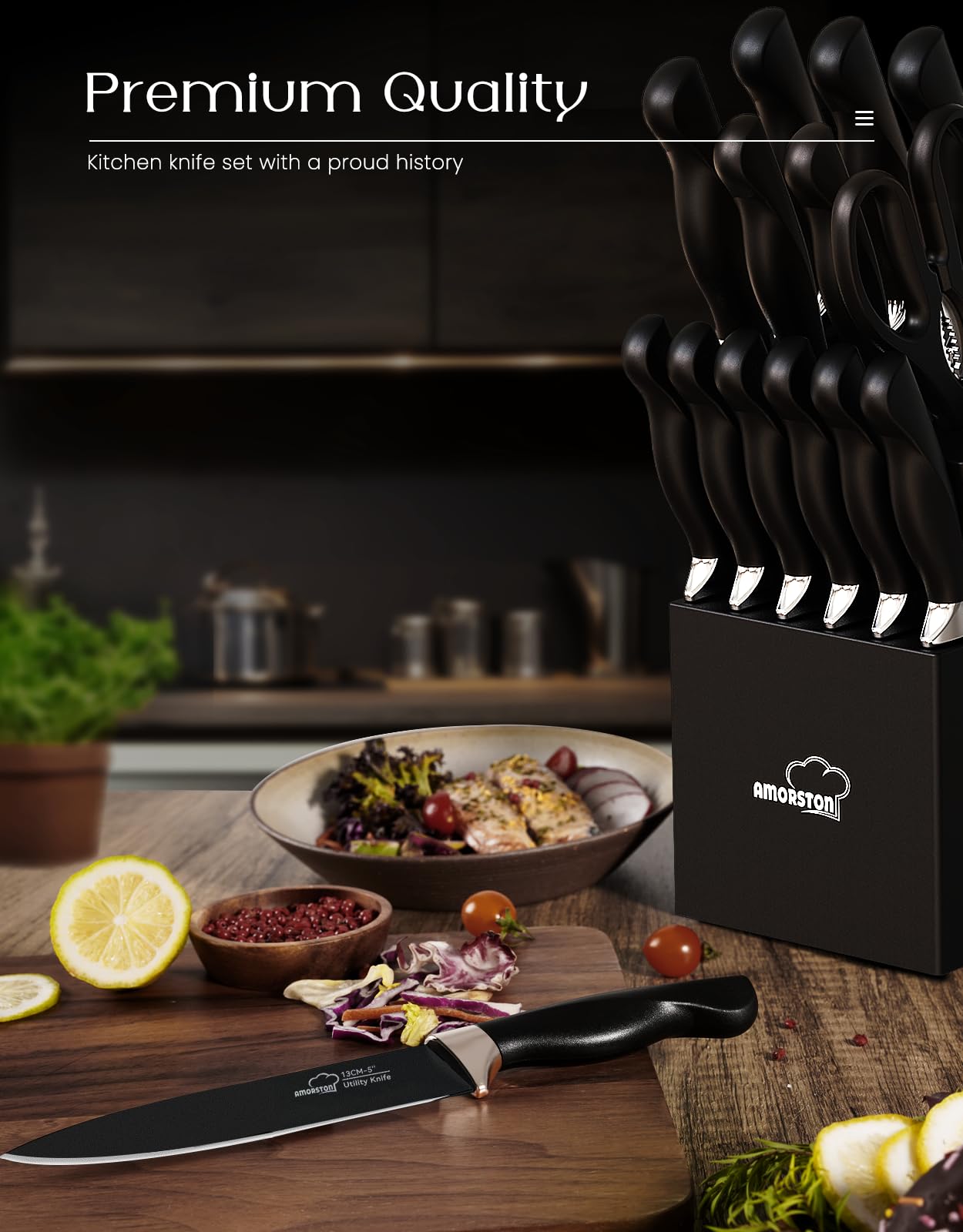 Amorston 8-inch chef knife ideal for precise chopping and slicing.
