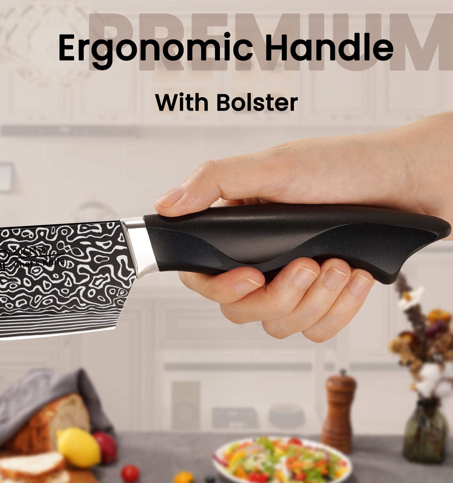 Amorston 6 serrated steak knives arranged in the block.