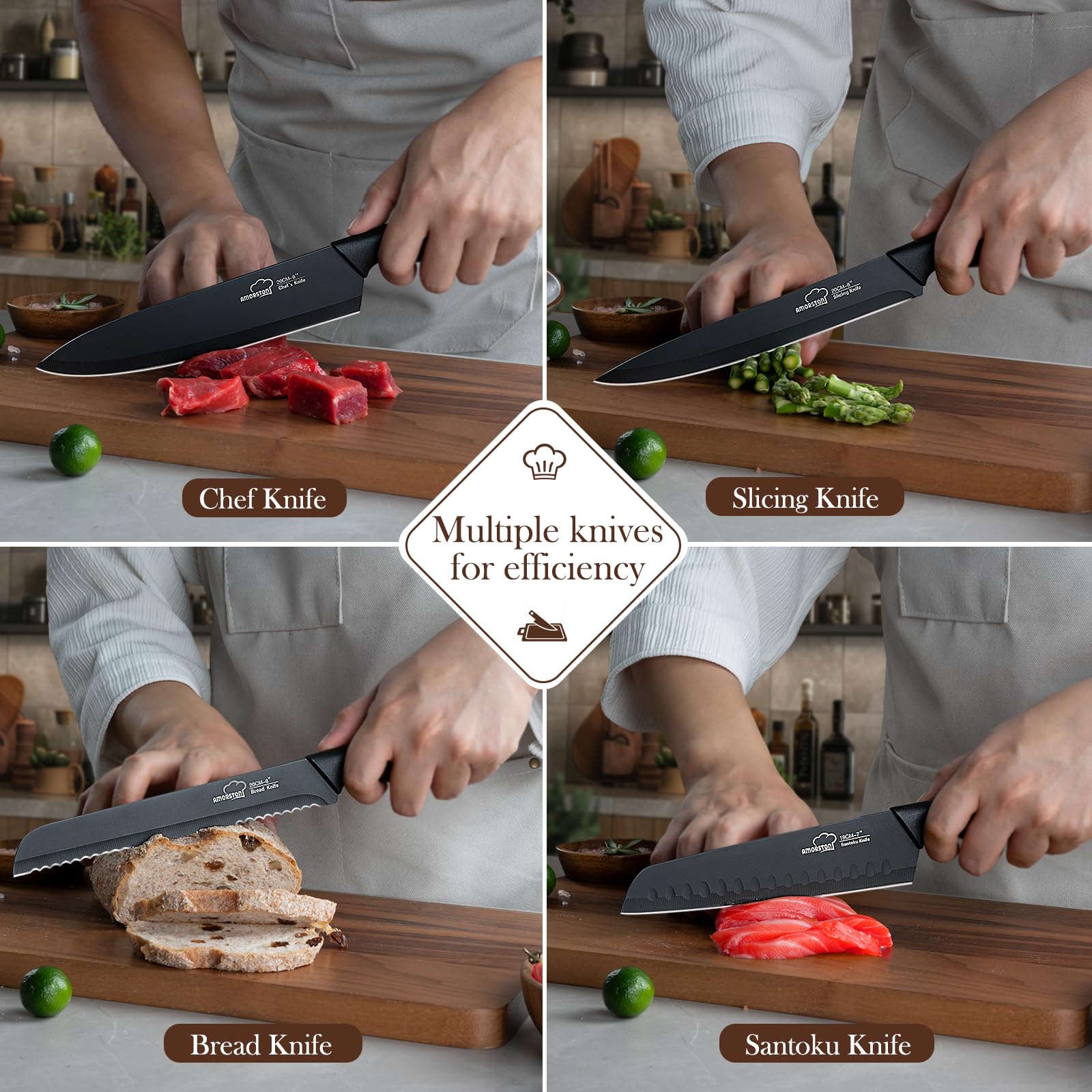 Amorston 7-inch Santoku knife for versatile mincing and dicing.