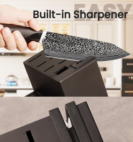 Amorston 7 inch santoku knife with ergonomic handle in use.