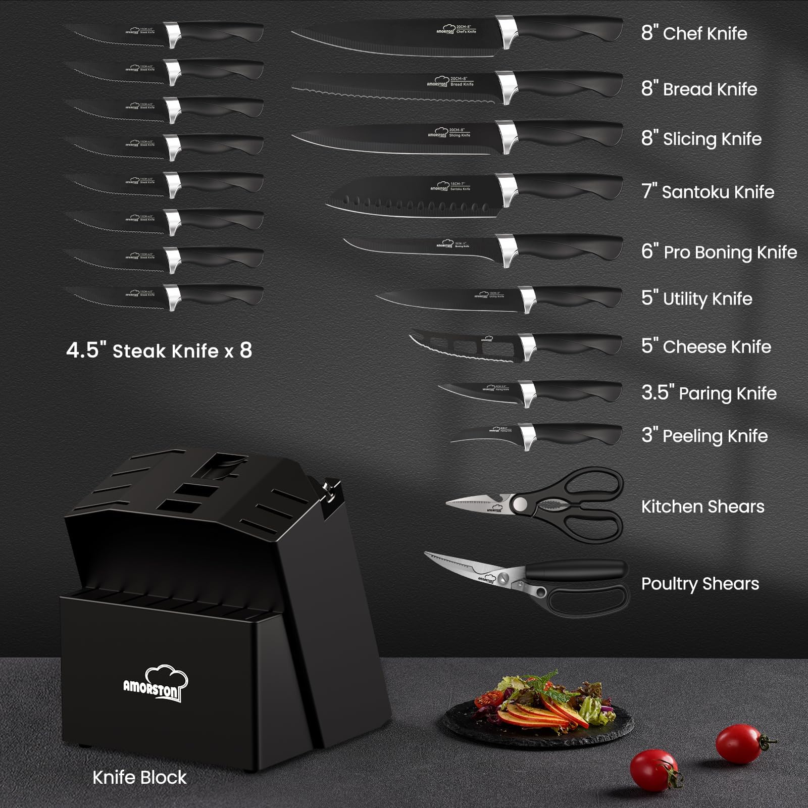 Amorston chef knife cuts with precision for effortless chopping and smooth slices